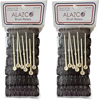 ALAZCO 14pc Vintage Brush Hair Rollers Medium 2.5"x3/4" Mesh Curlers with Bristles & Locking Pins for All Hair Types