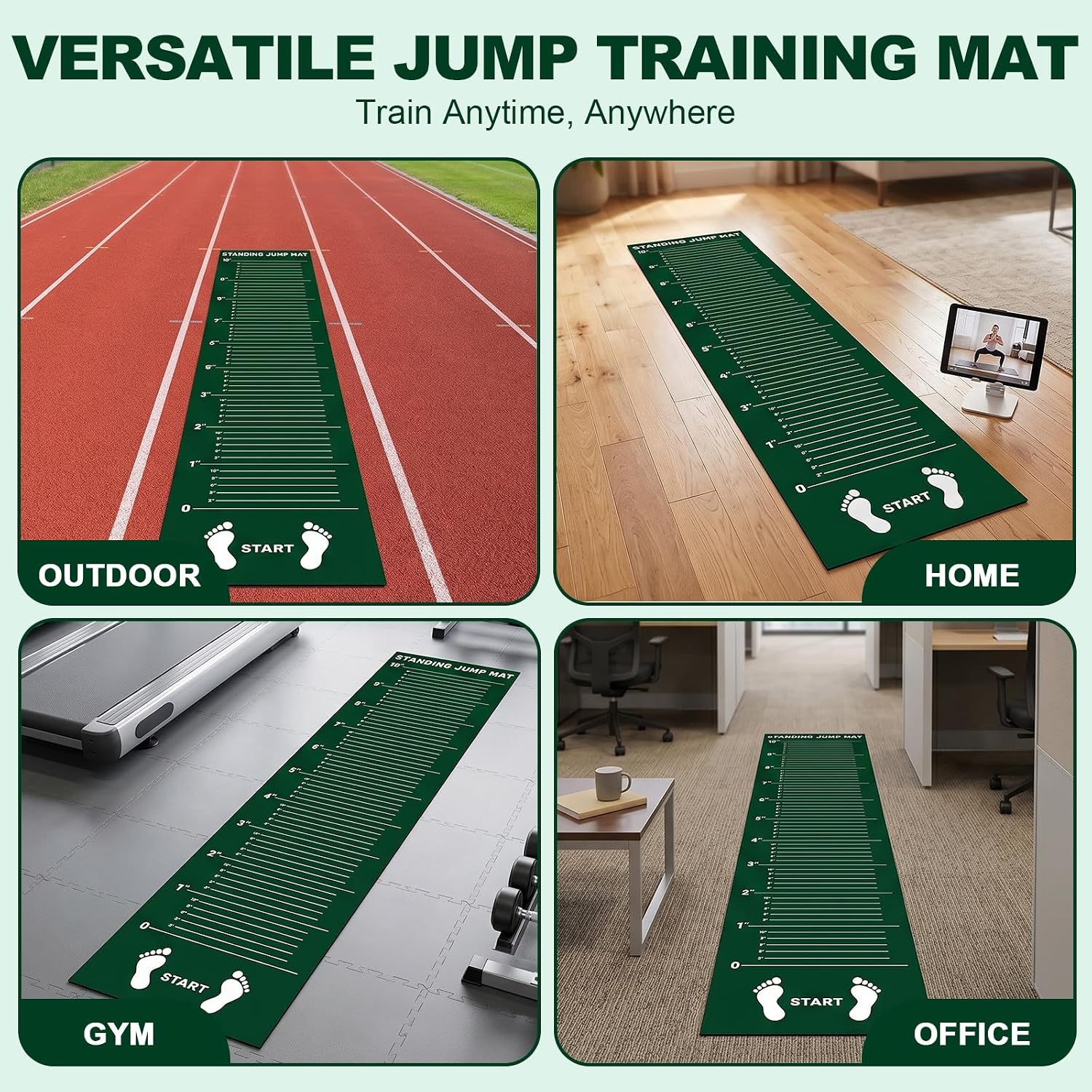 gisgfim 12 x 2.5 Ft Standing Long Jump Mat Non Slip Broad Jump Measurement Mat with Storage Bag for Gym School Home Flooring Exercise Workout Training