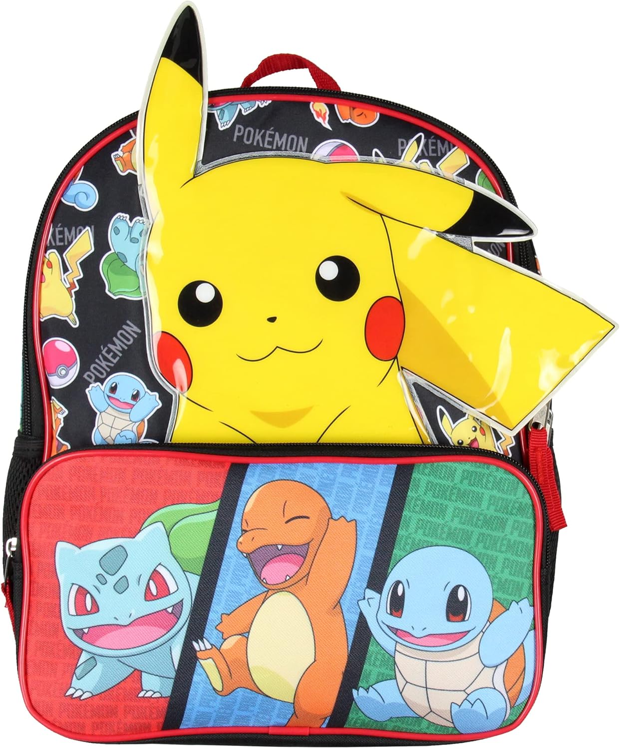 Bioworld Pokemon Backpack 3D Pikachu Bulbasaur Squirtle Charmander 14" Kids School Travel Backpack - Image 2