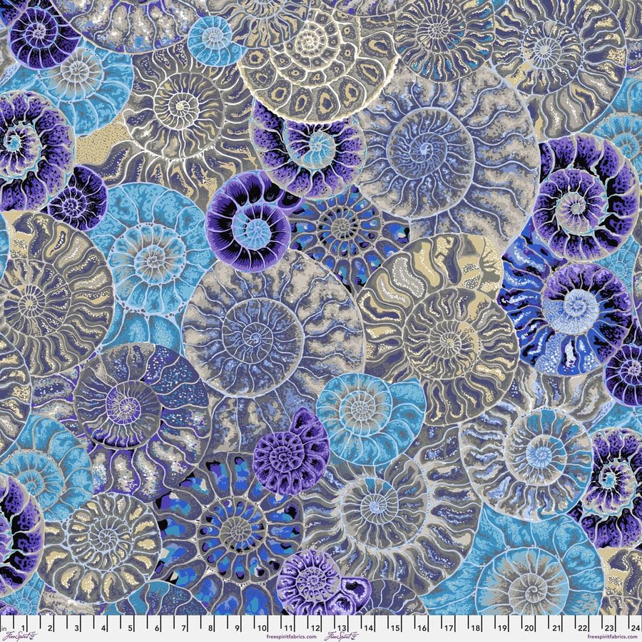 Ammonites by The Kaffe Fassett Collective for Free Spirit | 100% Cotton Fabric by The 1/2 Yard (Blue)