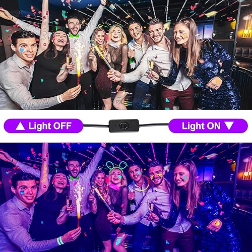 Miniatura 2 de Paquete de 4 luces LED negras de 36 W, luces negras para fiestas brillantes de gran espacio, barra de luz negra con enchufe e interruptor para
