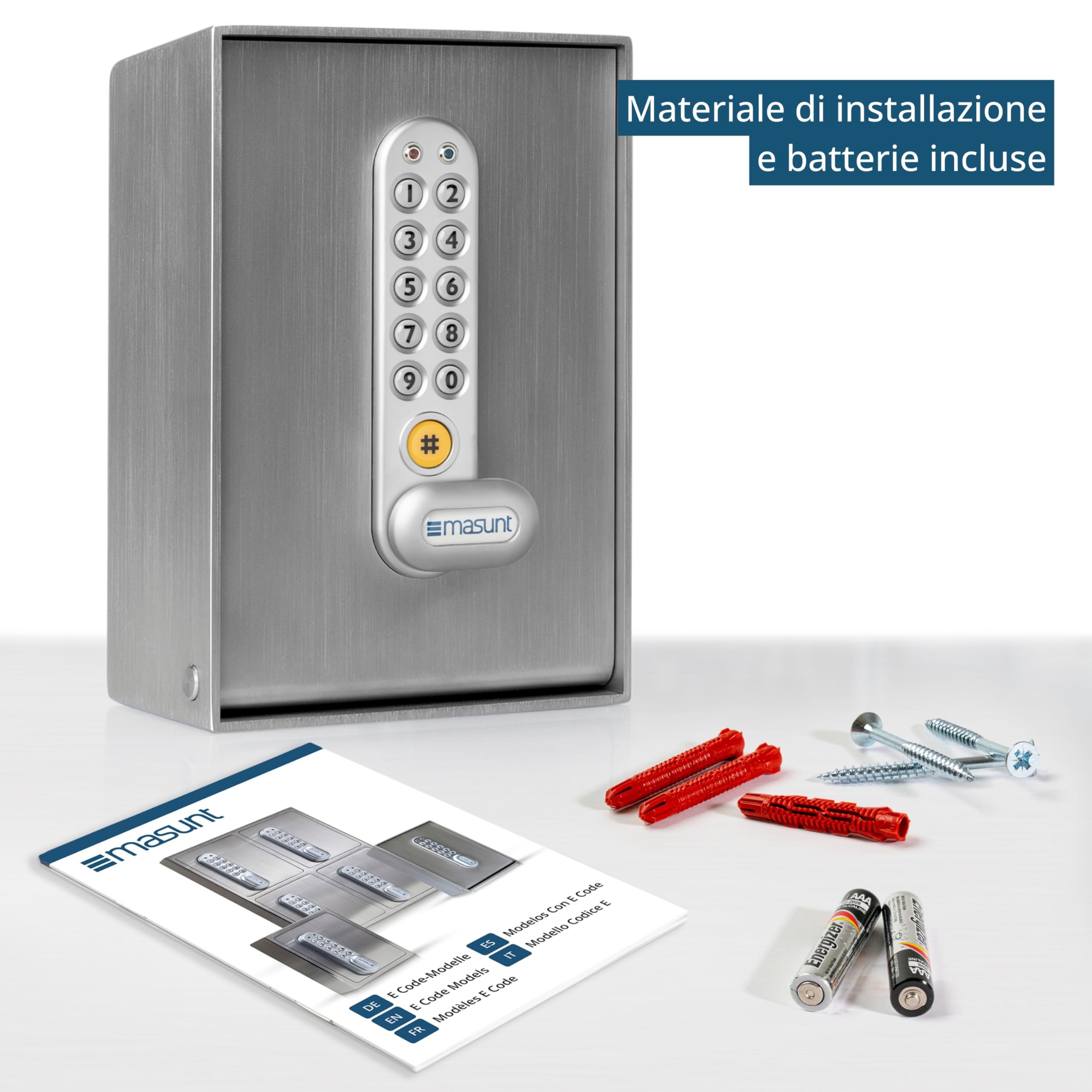 masunt cassaforte per chiavi 2120 E Code | innovativa assegnazione online del codice a distanza | cassaforte elettronica per chiavi in acciaio inox V2A massiccio | massima sicurezza