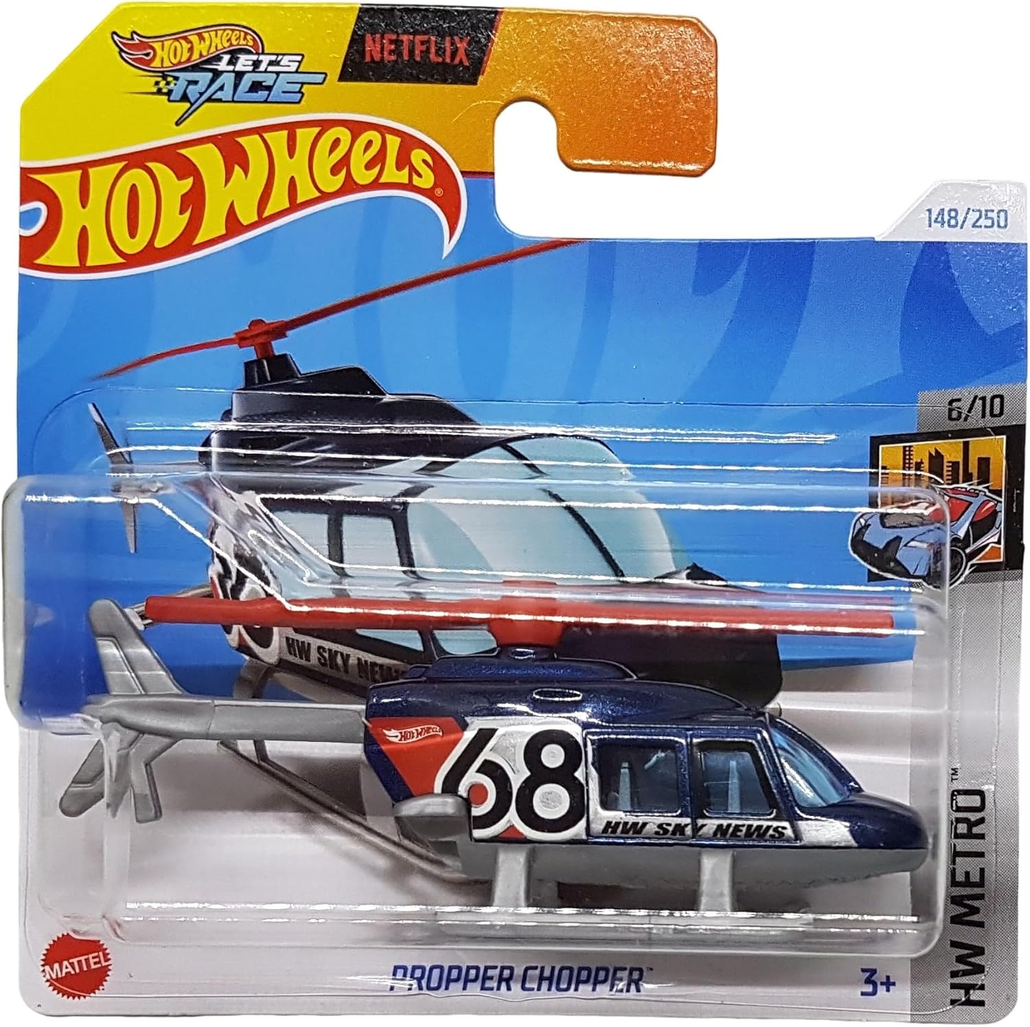 Hot Wheels - Propper Chopper - HW Metro 6/10 - HTD69 - Short Card - HW Sky News Helicopter - Netflix Lets Race - Mattel 2024 - 1:64