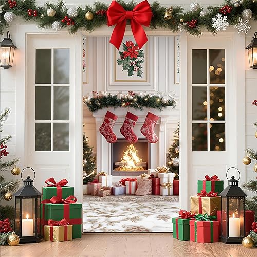 Miniatura 10 de Cubierta de Puerta de Navidad Papá Noel Muñeco de Nieve Árbol de Navidad Corona Pancarta Decoración de Vacaciones de Invierno para Puerta Principal