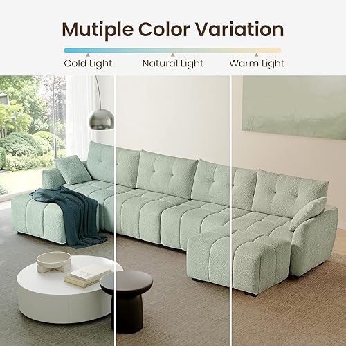 Miniatura 9 de Sofá modular de gran tamaño de 142 pulgadas, sofá en forma de U de felpilla con almohadas, moderno sofá de asiento profundo con 2 otomanas móviles,