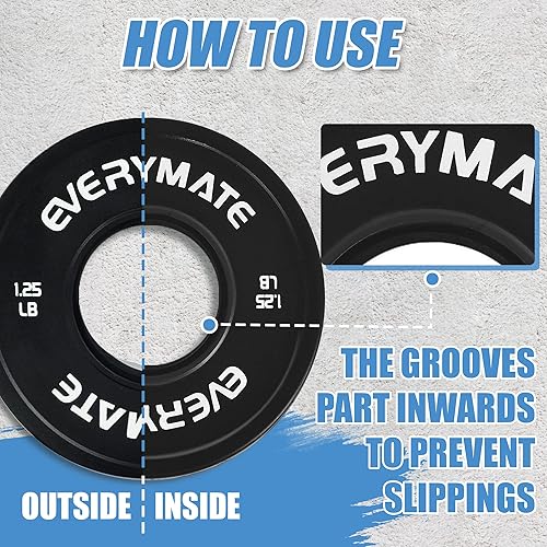 Miniatura 5 de EVERYMATE Juego de placas de peso de cambio negro, 1.25 libras, 2.5 libras, 5 libras, juego de placas olímpicas fraccionarias para entrenamiento