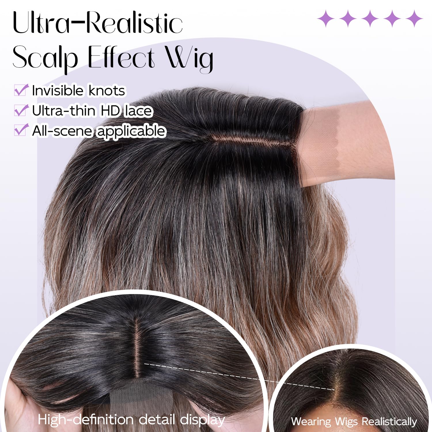 Short Wavy Wigs for Women Black Bob Wave Wig Natural Looking Synthetic Middle Part Lace Front Hair for Everyday Hairstyle 18Inch - Image 4