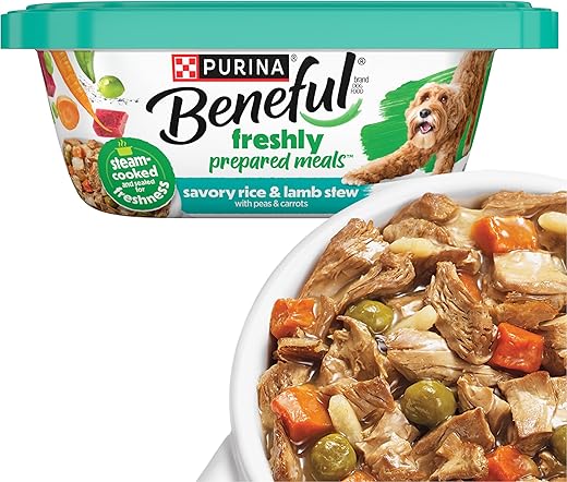 Purina Beneful High Protein Wet Dog Food With Gravy, Prepared Meals Savory Rice & Lamb Stew – (8) 10 Oz. Tubs