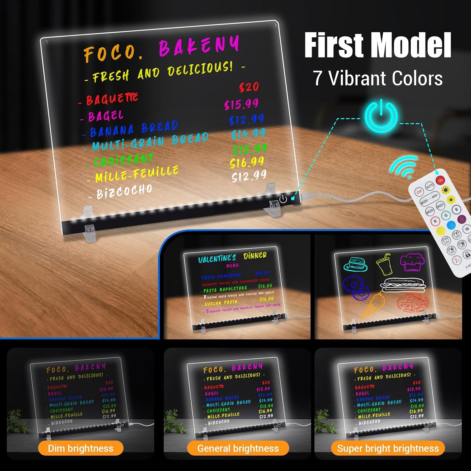 Doodle Glow, LED Note Board with Colors, 14.1"x11" Arvana Acrylic Dry Erase Board, 16M-Color LED Light-Up Memo Board w/Music Sync, APP & Remote, Stand & 7 Markers, Neon Glow Display (Black)