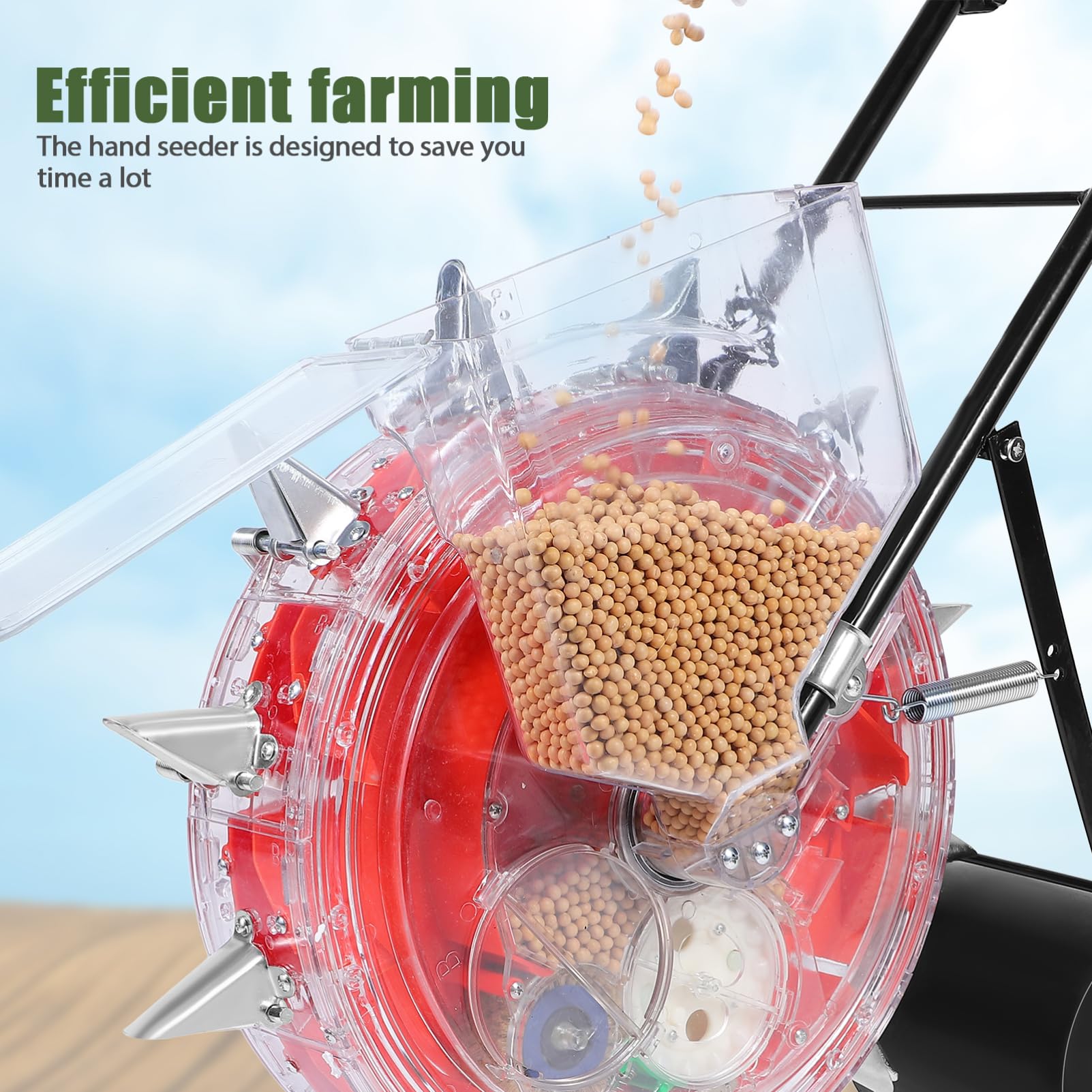 Hemobllo Sembradora Manual Rodillo de Plantación Rojo de Hierro y Plástico | Dosificador de Semillas y Fertilizante, Tecnología de Rodillo Cuantitativo, Uso Agrícola y Jardinería