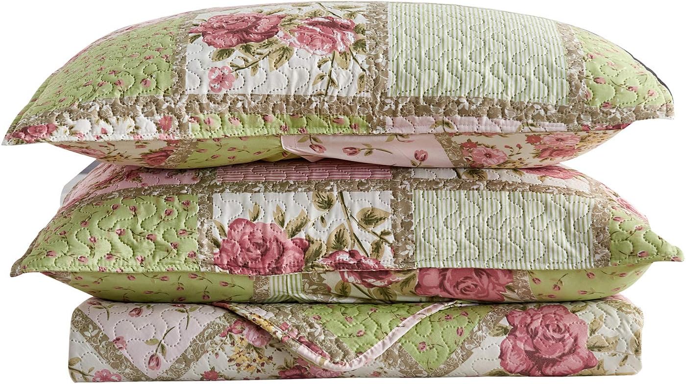 JML Quilt Set, 3 Pieces Bedspread Coverlet Cover - Soft Brushed Microfiber, Lightweight Printed Bedspread Set (Garden Pattern, King 92"x104")