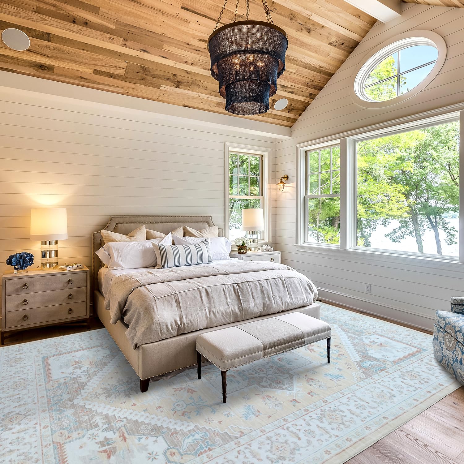 METSAVAIM 8x10 Area Rugs - Ultra Soft Boho Rug for Bedroom and Living Room – Non-Shedding Accent and Machine Washable Rug for Indoor and Outdoor Use - Beige & Ivory