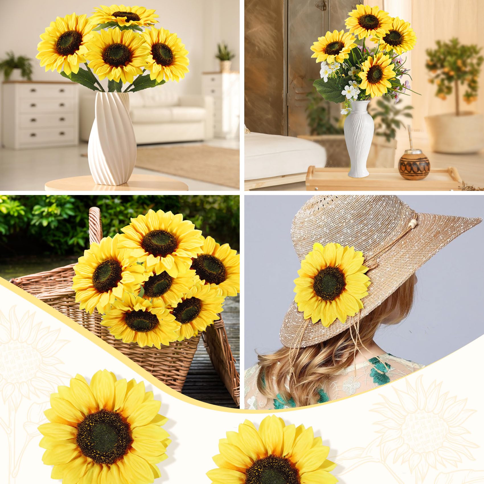 9 Pezzi Girasoli Artificiali, 48 cm Girasoli Finti a Stelo Lungo, Bouquet di Fiori Finti per Decorazioni, Naturali e Veri, Girasole di Seta Fiore Artificiale per Feste, Matrimonio, Ufficio, Casa.