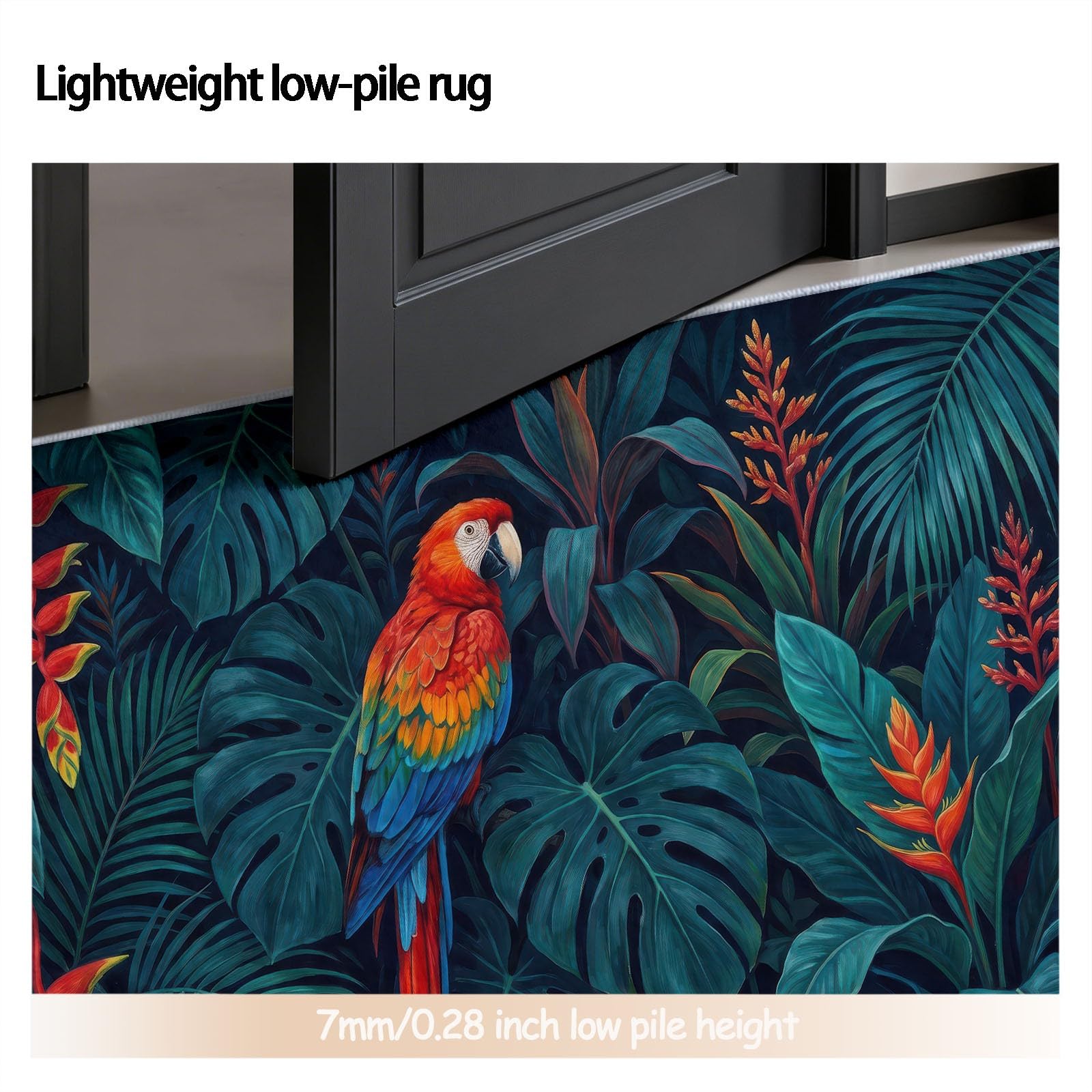 Tapis de Couloir Long 80 x 180 cm, Foncé Tapis Cuisine Antidérapant Lavable, Vintage Glamour Tropical Jungle Animal Perroquet Tapis de Passage Doux pour Salon, Entrée, Balcon, Chambre Adulte Enfant