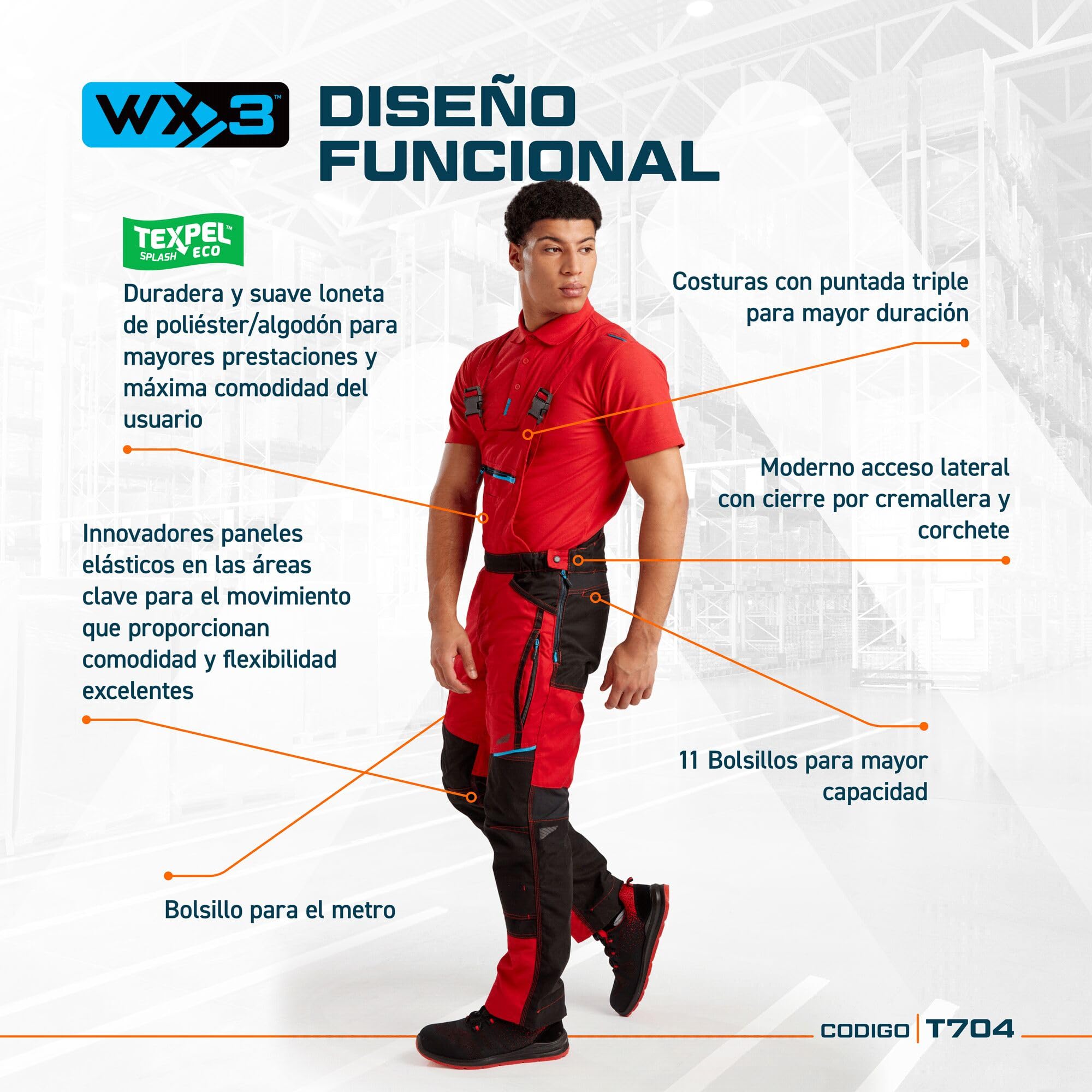 Portwest Peto de Trabajo de Triple Costura WX3 de Puntos Reforzados, polialgodón
