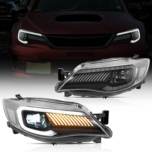 VLAND Conjunto de faros delanteros de proyector LED compatible con Subaru Impreza 2008-2011 WRX STI 2008-2013 con animación dinámica con DRL