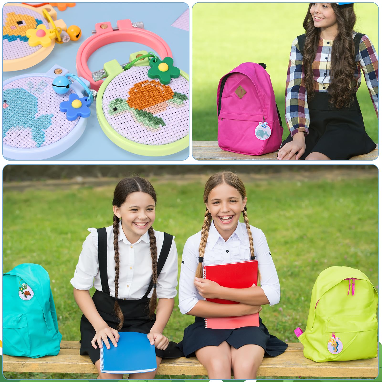Caydo 6 Pezzi Kit di Punto Croce con Animali Marini per Bambini con Tessuto Aida Stampato, Cerchi per Ricamo, Portachiavi, Strumenti per Ricamo per Principianti Fai-da-te Ornamento Artigianale