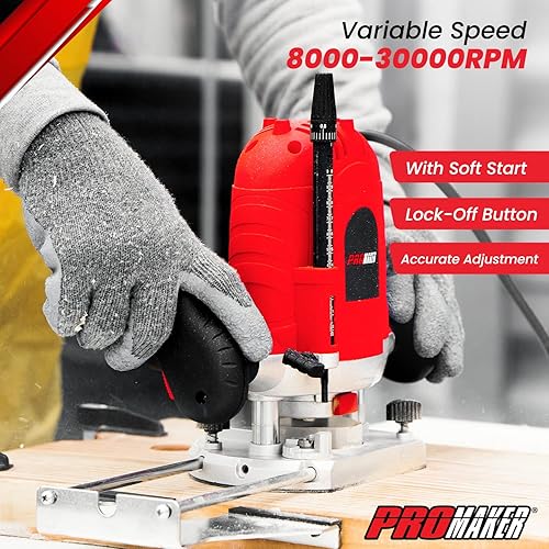 Miniatura 2 de Promaker Enrutador de inmersión de 27 HP con guía de borde y accesorios velocidad variable madera de enrutador 8000-3000 RPM kit de carpintería de