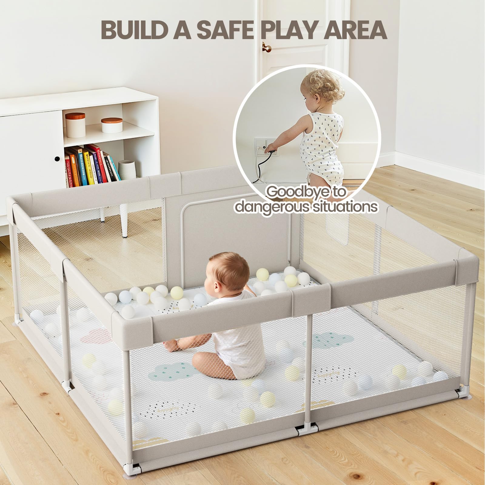 Parc Bebe avec Tapis 150x150 cm - Grand Parc Enfant XXL | Tapis Parc Bebe 150x150 cm，Oxford facile à nettoyer, filet respirant sans BPA, ventouses antidérapantes