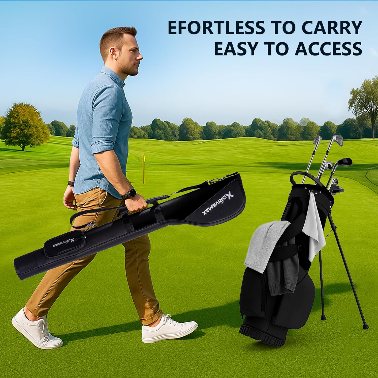 Golf Stand Bag, Lightweight Golf Carry Bag with Full-Length Zipper Protection, Sturdy Golf Club Bag for Multiple Pieces, Driving Range, Par 3 and Executive Courses