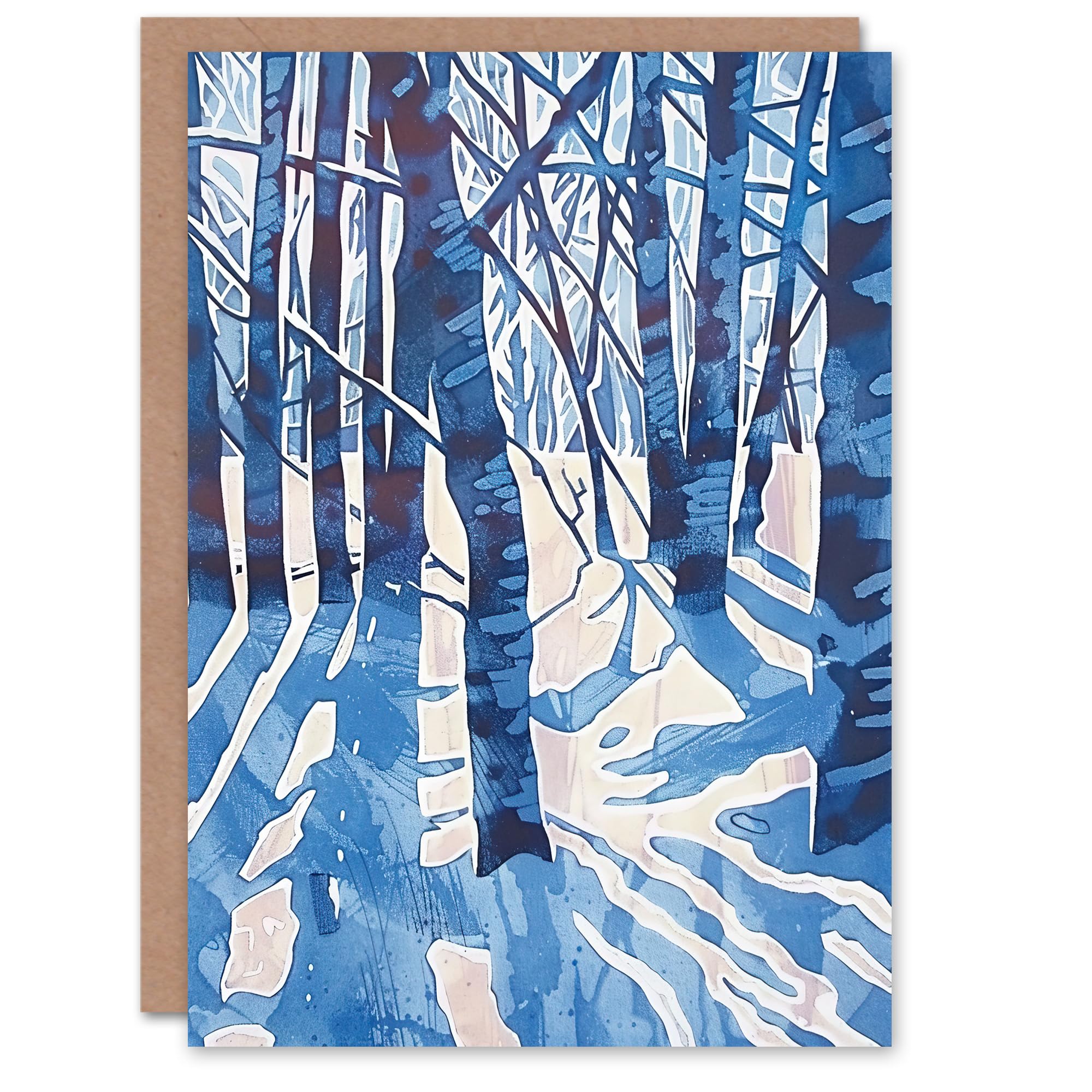 Artery8 Greeting Card Blue Winter Birch Forest Trees Snow Shadow Blank For Him Or Her Art Birthday Card