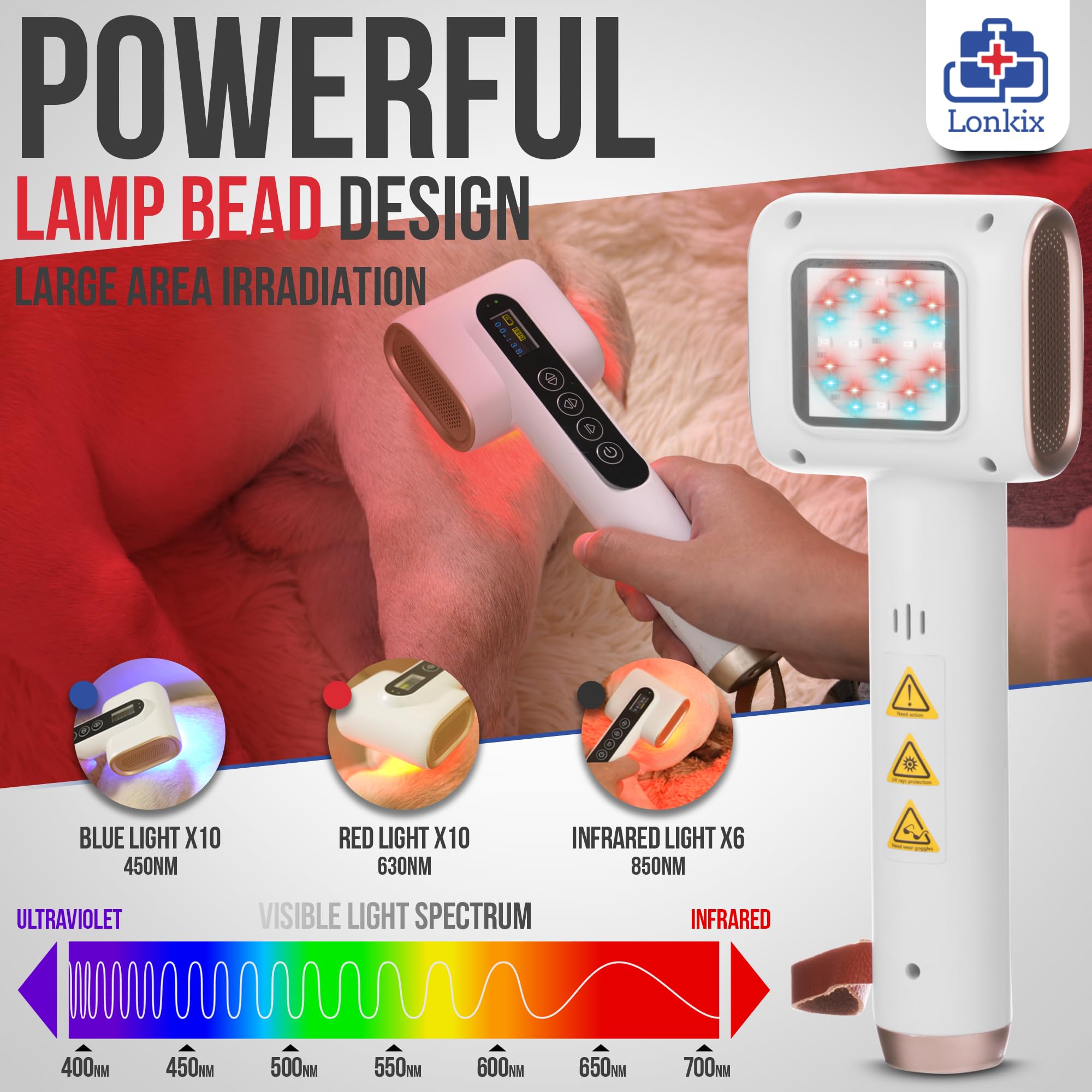 Terapia de luz roja para perros y mascotas: alivio del dolor, dolor muscular y articular, reduce la inflamación, cura heridas y elimina problemas de la piel, color blanco