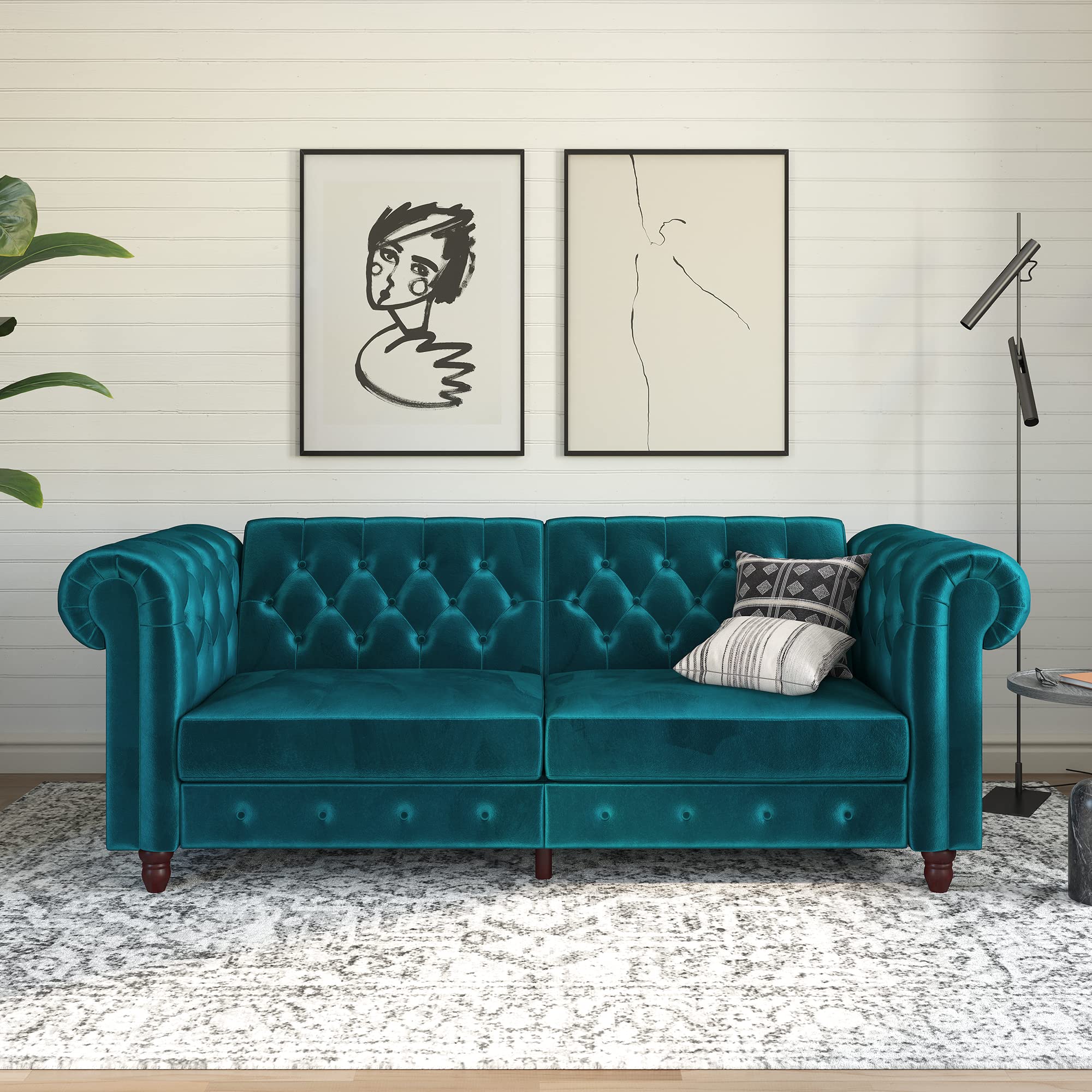 Dorel Home Felix Velvet Fabric Chesterfield Sofa Bed