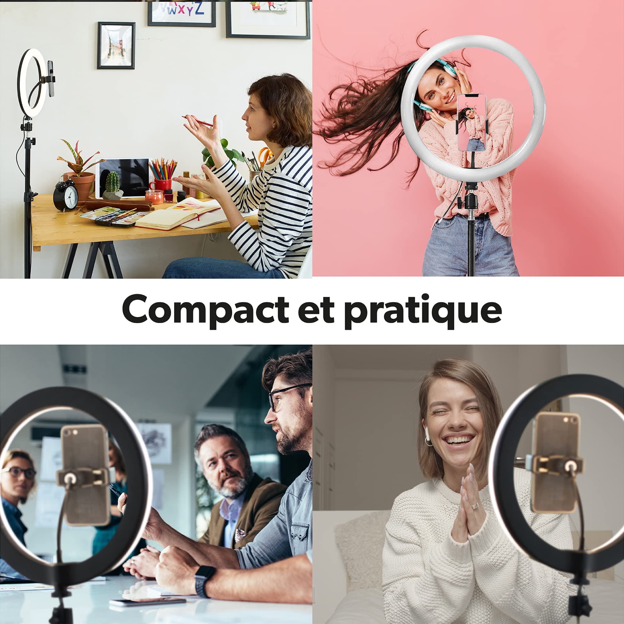 T'NB Influence Ring Light mit Stativ für Studio, Verstellbarer LED-Ring, ideal für Fotos, Videos und Videos Tiktok/YouTube/Twitch/Instagram, Höhe verstellbar bis 160 cm – Schwarz