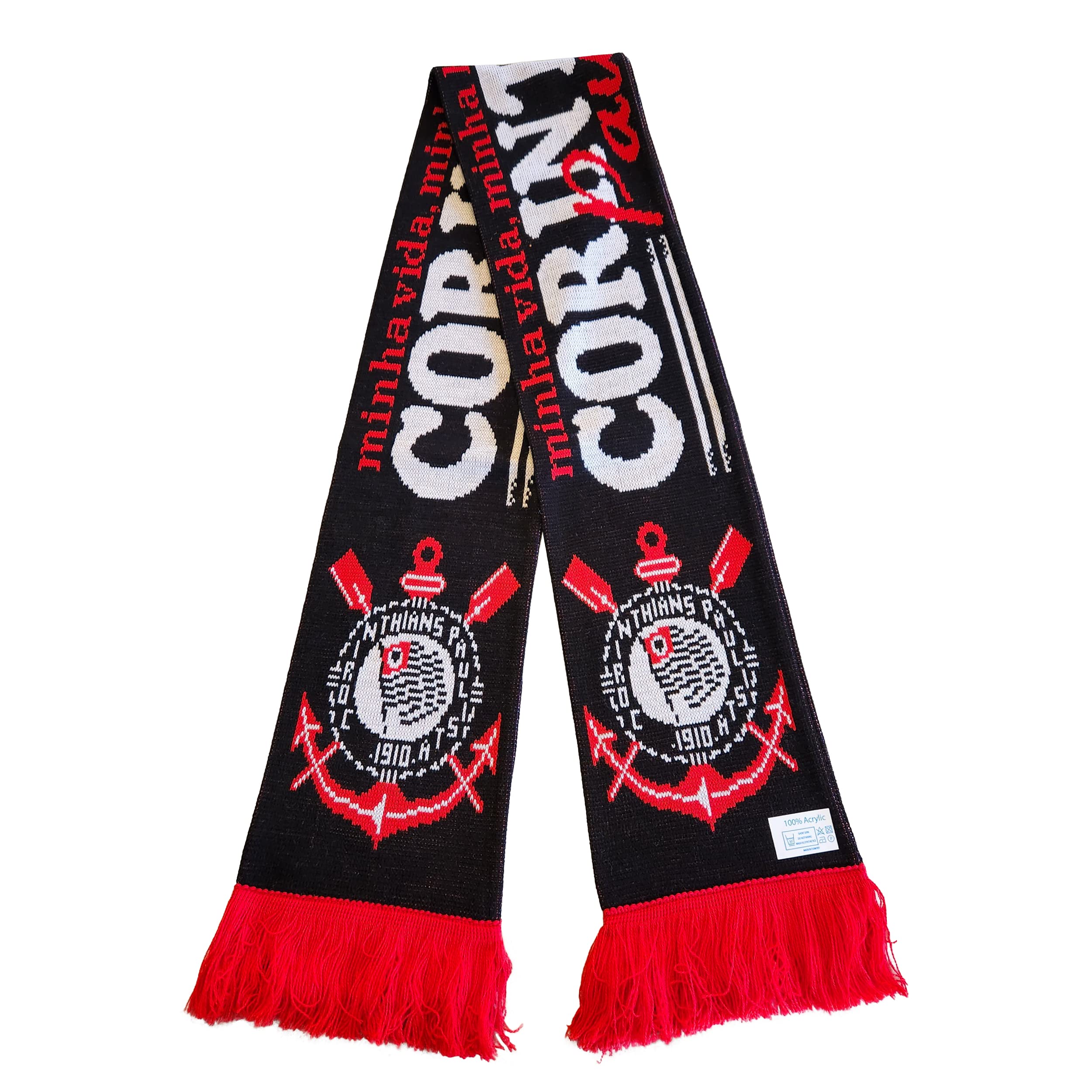 Corinthians Scarf | Soccer Fan Scarf | Premium Acrylic Knit, Red, Large