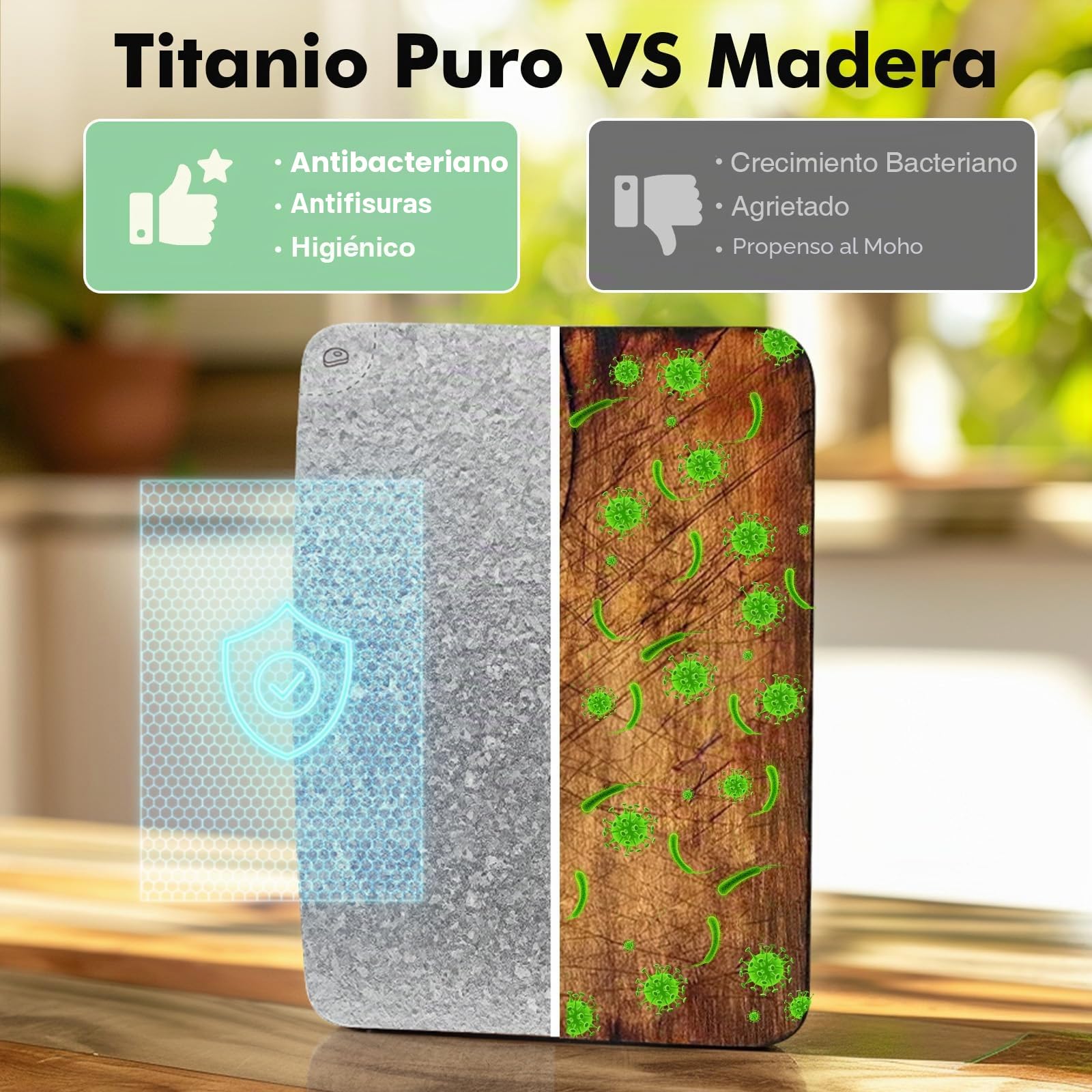 Tabla de cortar de titanio puro 100%, 40 x 28 cm | Tabla doble cara para carne y verduras, sin BPA, lavavajillas, ligera, compacta y fácil de limpiar