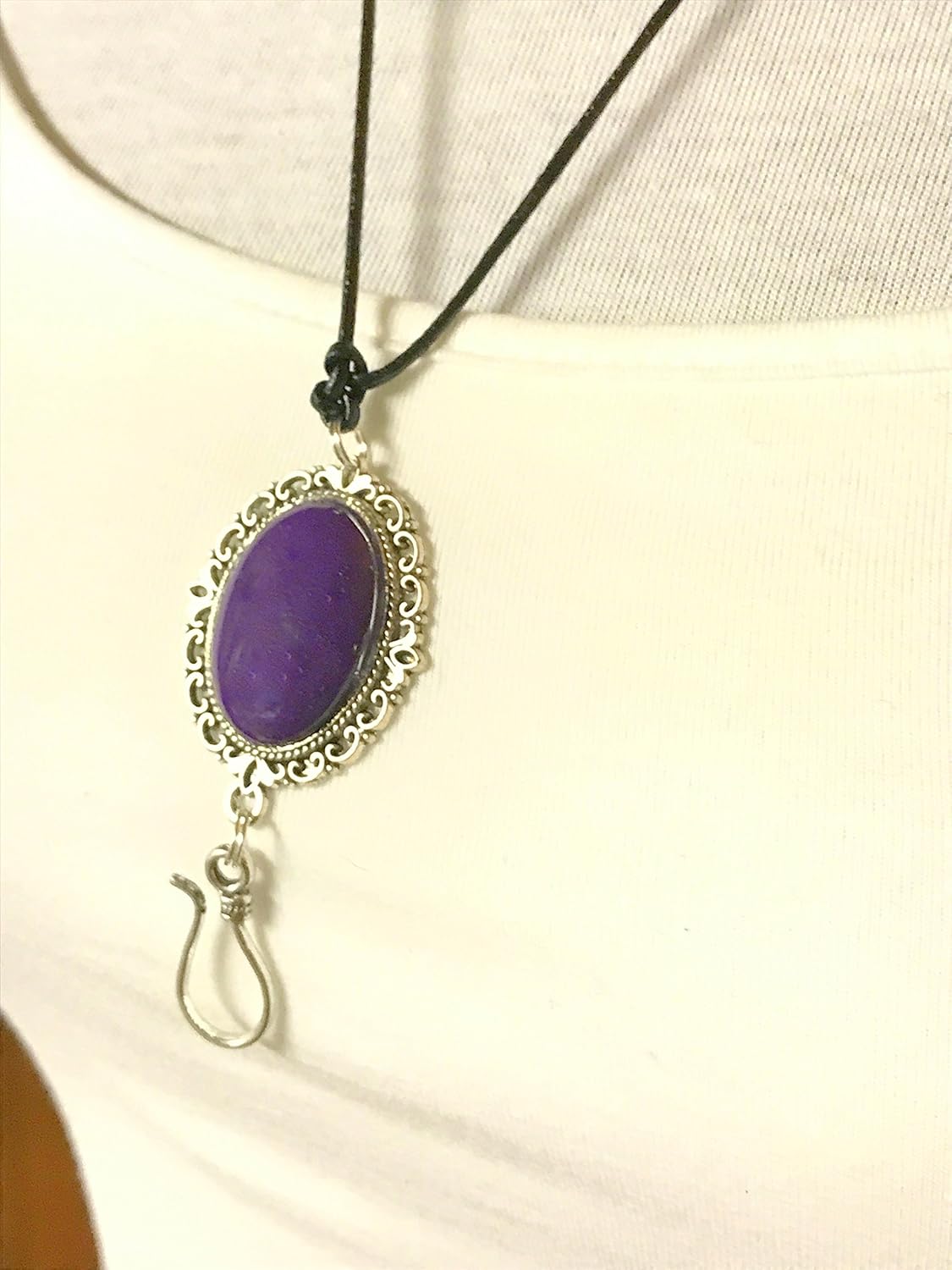 Adjustable Portuguese Knitting Necklace- Leather Sliding Knot- Purple Mountain Jade