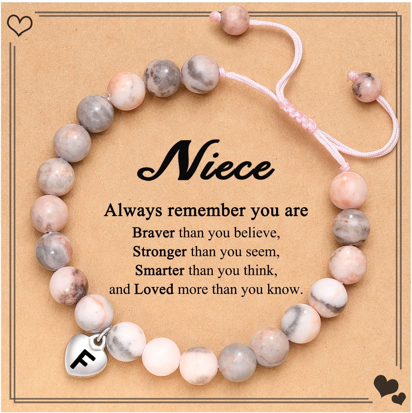 Bracciale Con Iniziale Z UNGENT THEM Per Ragazze - In Pietra Naturale E Ciondolo Cuore - Regalo Per Nipote