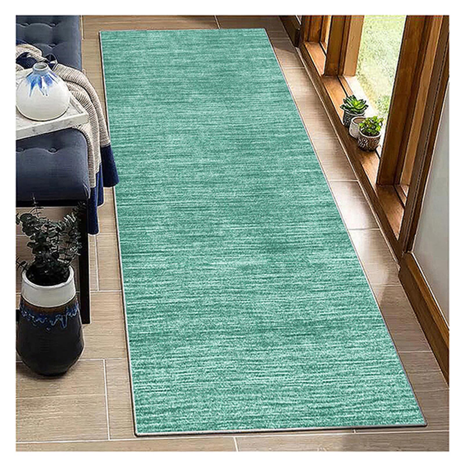 BORKOY Kitchen Hallway Runner Rug Solid Light green – Ultra Durable 70x400cm Non Slip Carpet, Machine Washable Floor Mat for Corridor, Entryway, Bedroom with Anti-Skid Backing & Heavy Duty Polyester‌ — image 1