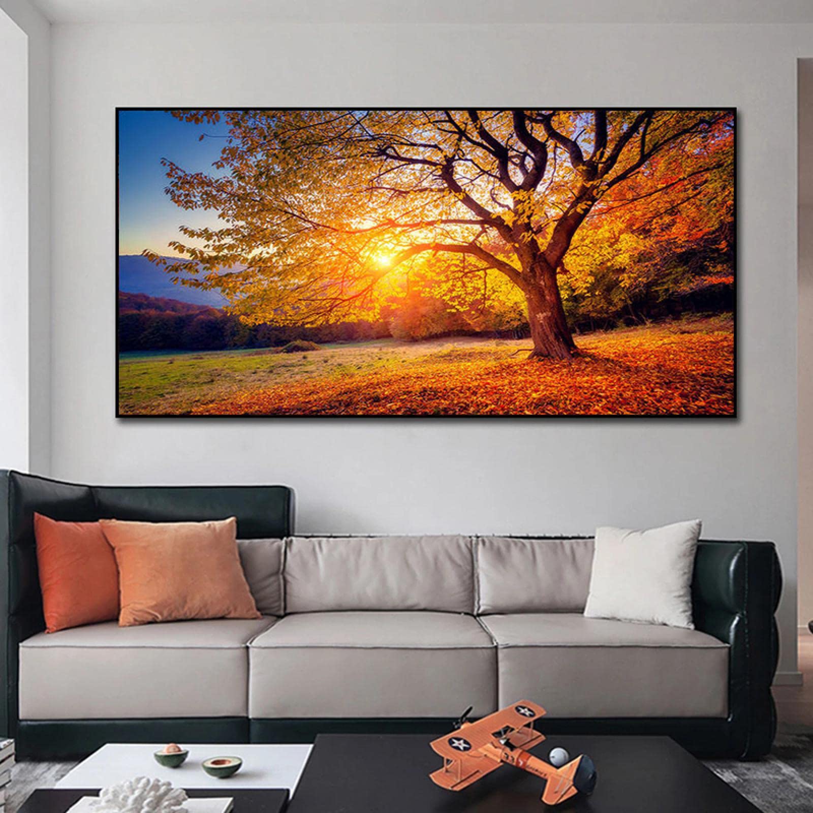 Wandbild Berglandschaft Mit Roter Blume – Leinwand 101,6x50,8 Cm, Gerahmt, Für Wohnzimmer, Schlafzimmer & Büro