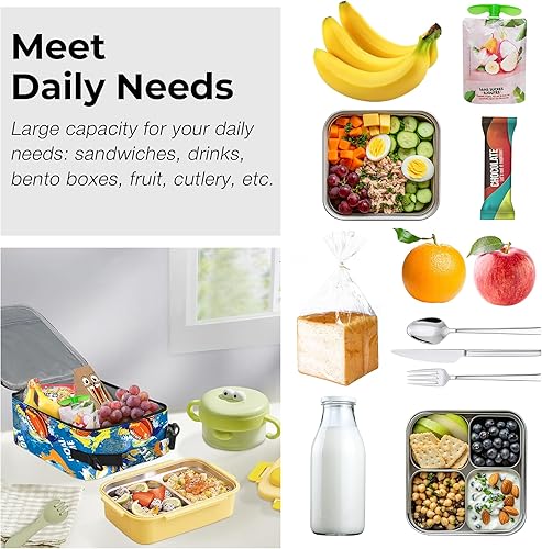 Miniatura 4 de Clastyle Bolsa de almuerzo deportiva con aislamiento térmico para niños, bolsa térmica grande para niños, color azul, picnic, escuela, lonchera,