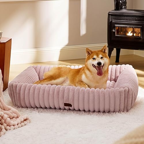 Miniatura 14 de Bedsure Bonita cama para perros pequeños y medianos, camas lavables para cachorros, camas ortopédicas rectangulares de forro polar de pana para