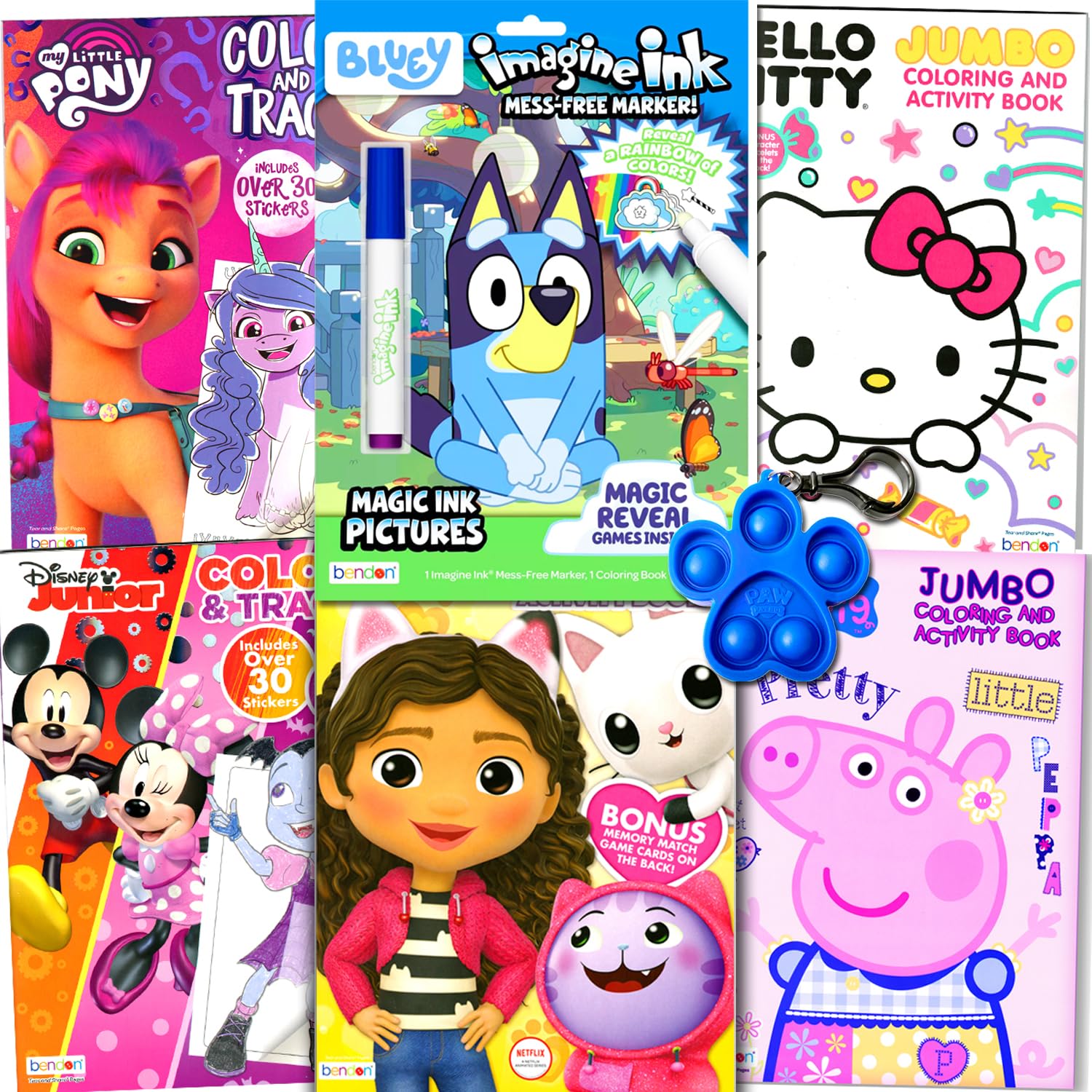 Bundle of 6 Coloring Activity Books for Boys and Girls Ages 3-6 - Assorted Licensed Bulk Coloring Book Set for Kids Featuring Gabby’s Dollhouse, Peppa Pig and More