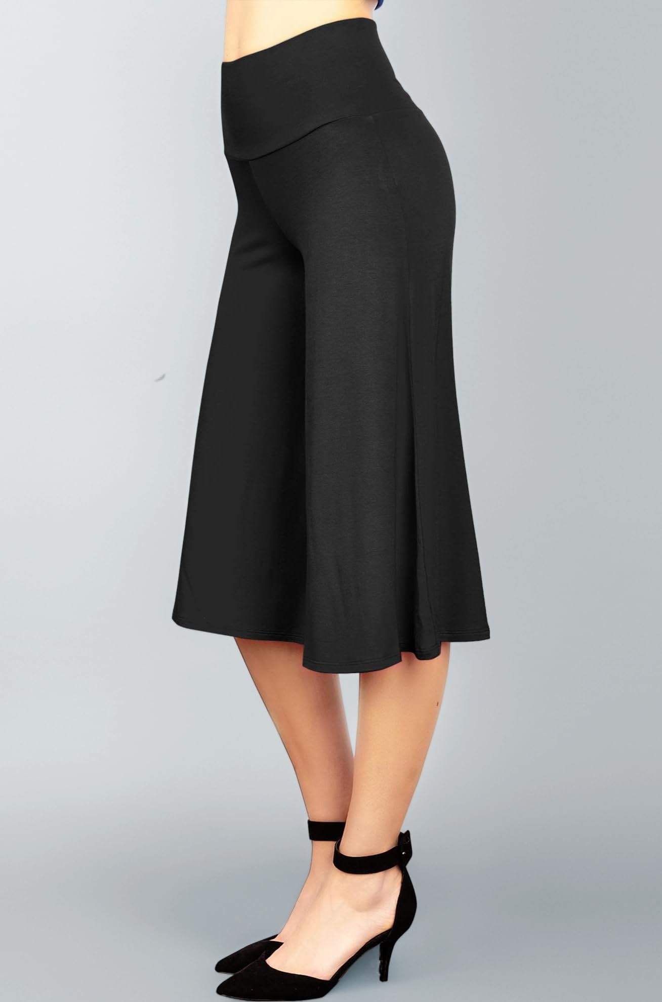 Made By Johnny WB876 Womens Knit Culottes Pants Black