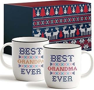 Triple Gifffted Grandad and Grandma Gifts from Grandkids Grandson Granddaughter, Best Ever Grandparents Coffee Mugs, Gift Idea on Christmas Valentines, Grandchildren Mother\'s Day, Ceramic Cup, 380ML
