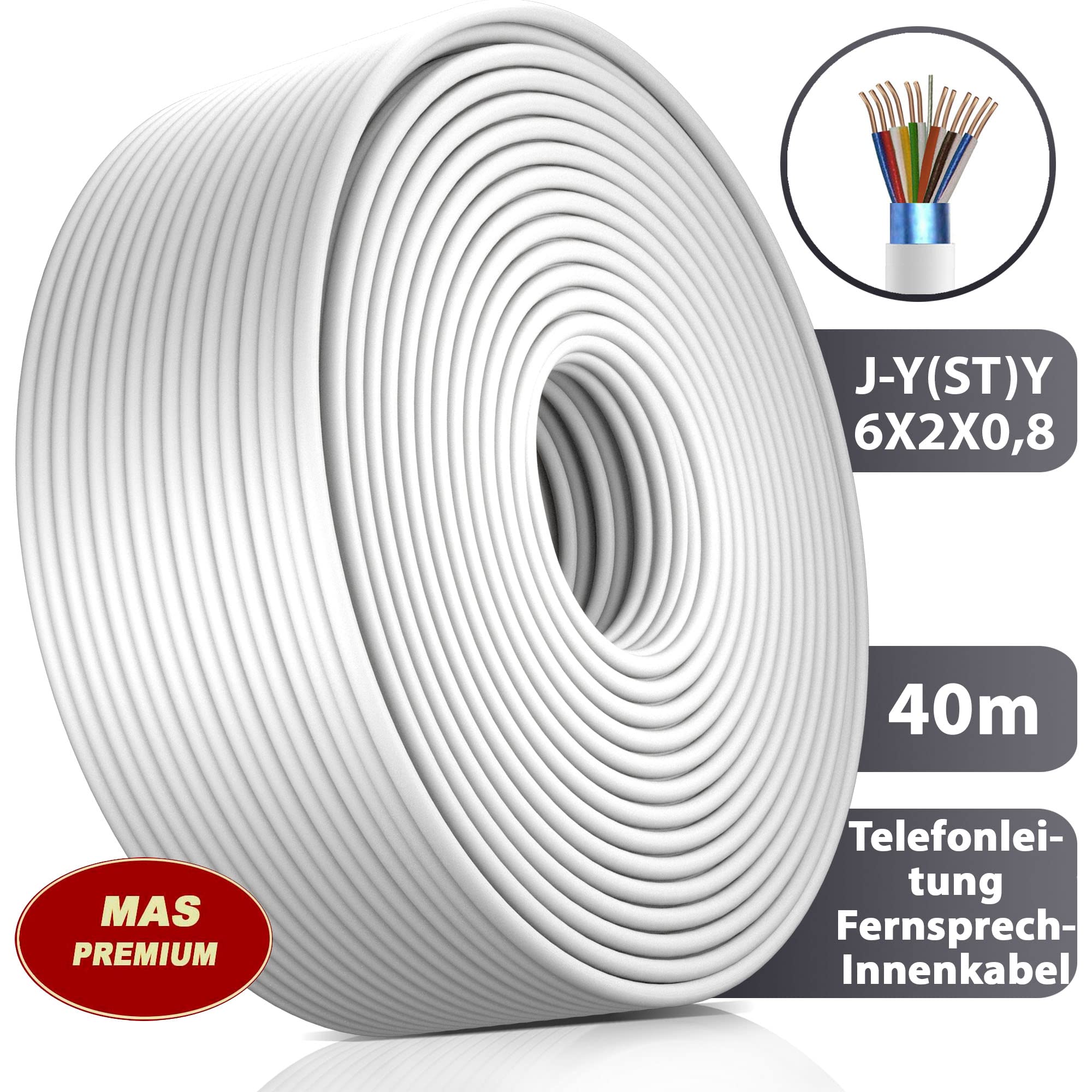 Od 5 do 100 m kabla telekomunikacyjnego J-Y(ST) Y 6X2X0,8 przewód telefoniczny przewód dzwonkowy przewód telekomunikacyjny (40 m)