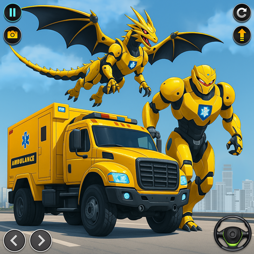 Juegos de transformación de ambulancias y robots estadounidenses - Juegos de disparos de dragones y robots: Lucha contra dinosaurios y robots - Juegos de rescate urbano Juegos de robots de superhéroes