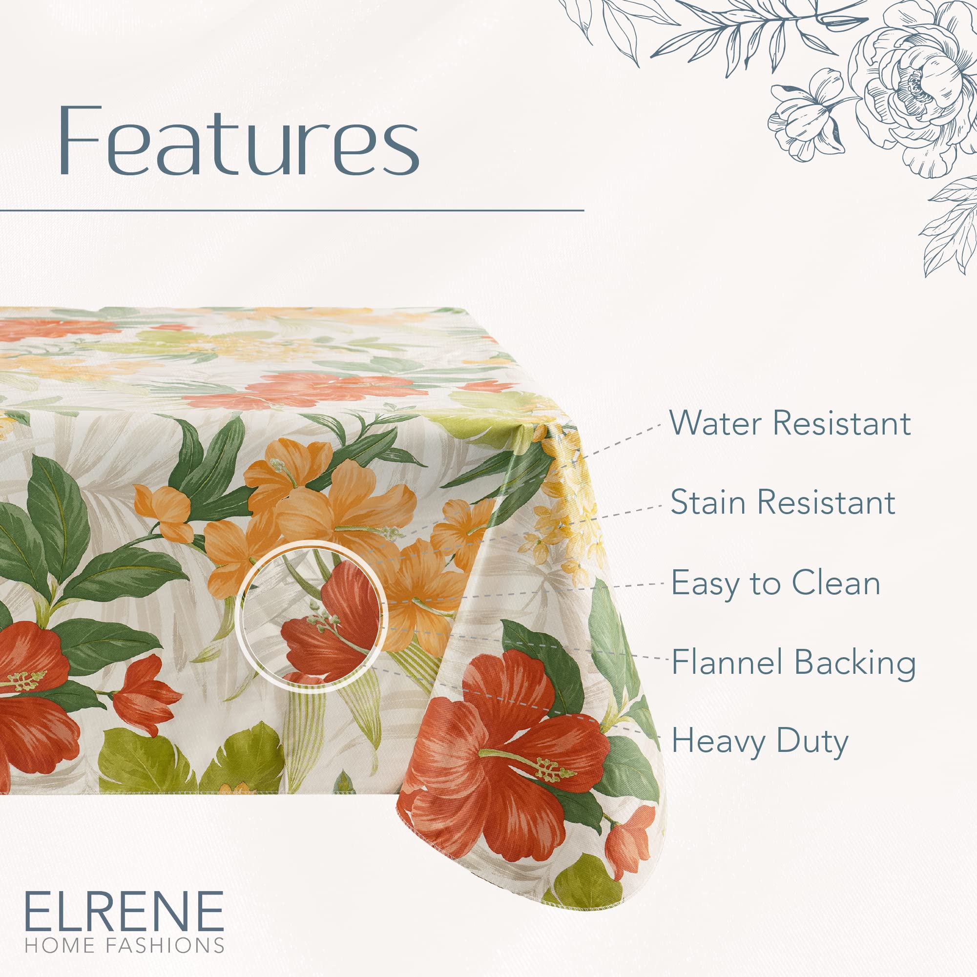 Elrene Home Fashions Harvest – Tovaglia Rettangolare In Vinile 152x259 Cm – Motivo Foglie Vintage – Antimacchia E Antiscivolo - 3