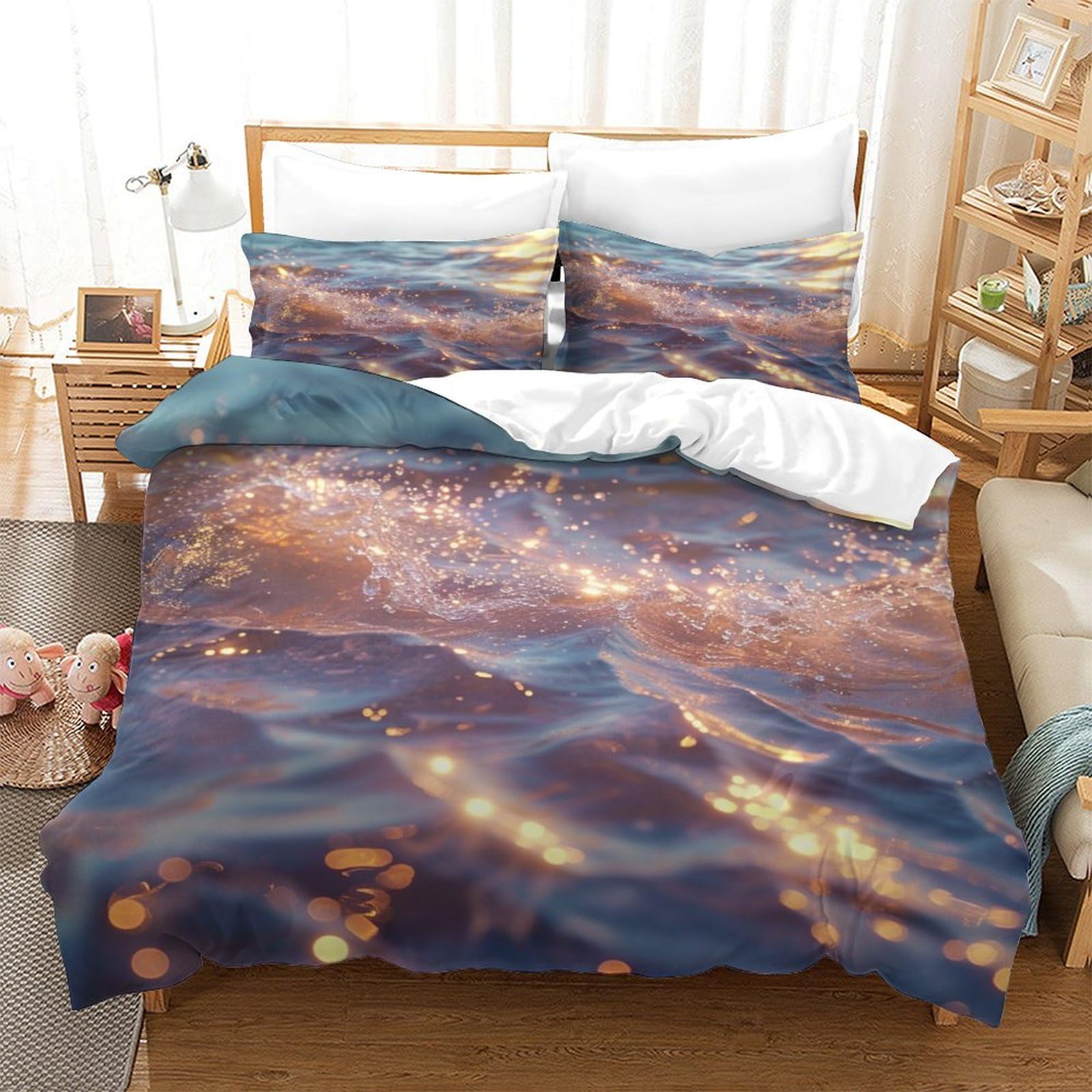 P1s9u7w5y Water Ripple-7 3D Printed Galaxy Night Duvet Cover Set 3Pcs Microfiber Starry Bedding Set King（220X240cm）