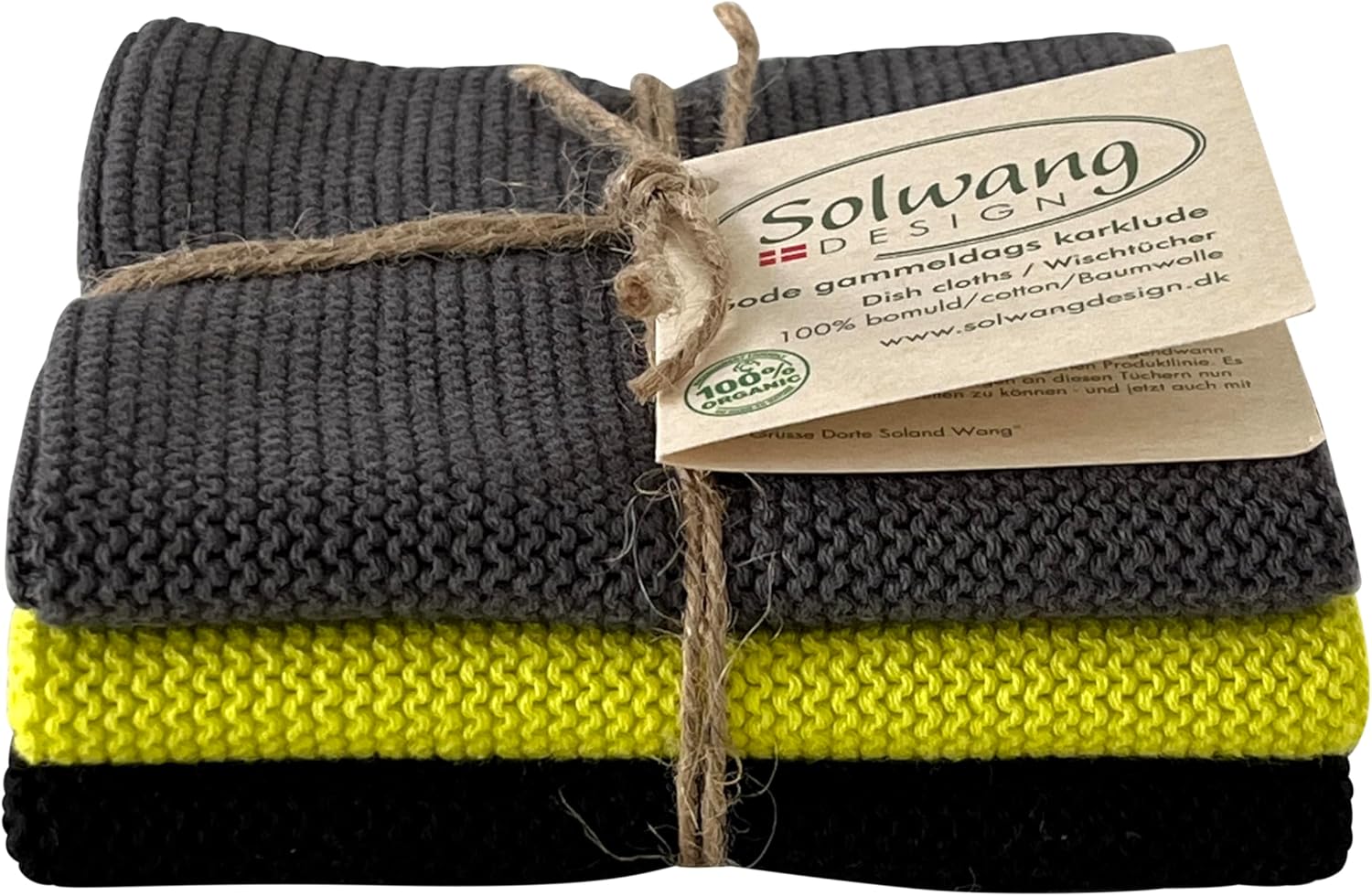 Solwang 3-Piece Danish Cotton Dishcloths in 100% Certified Organic Cotton Made in India (Dark Aqua Organic Combi), 619317045637