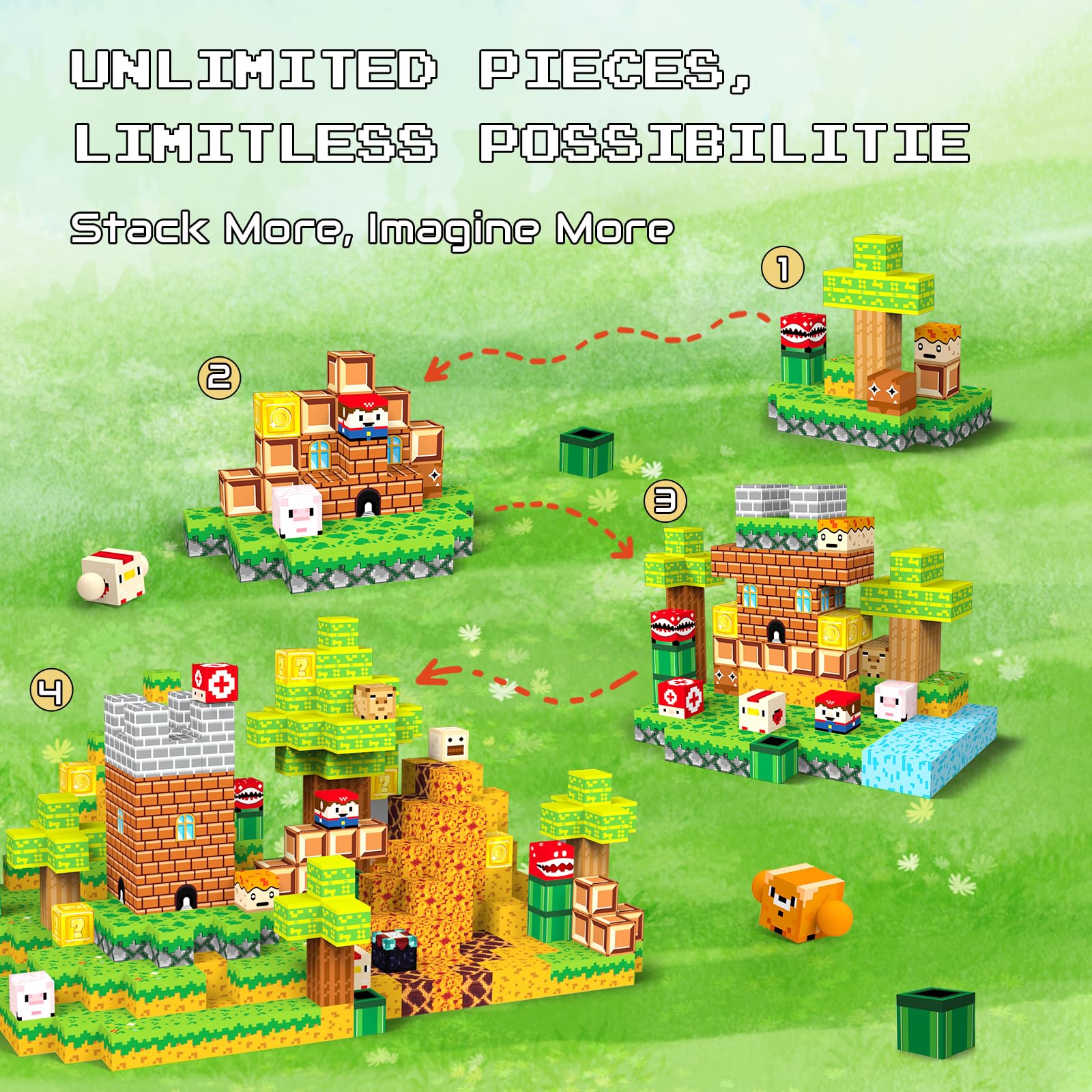 Bloques magnéticos, 140 cubos de construcción para niños y niñas de 3 años en adelante, construye un mundo de aventura con juguetes de construcción STEM, regalo sensorial para niños de 3, 4 6