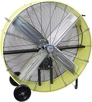 K Tool International 77743 42 Belt Drive Drum Fan with 8 Wheels, High-velocity, 2-Speed, Cut-off Protection, 14,800 Max CFM, cUL listed, Used in Warehouses, Shops, Greenhouses, Barns, Gyms, Yellow