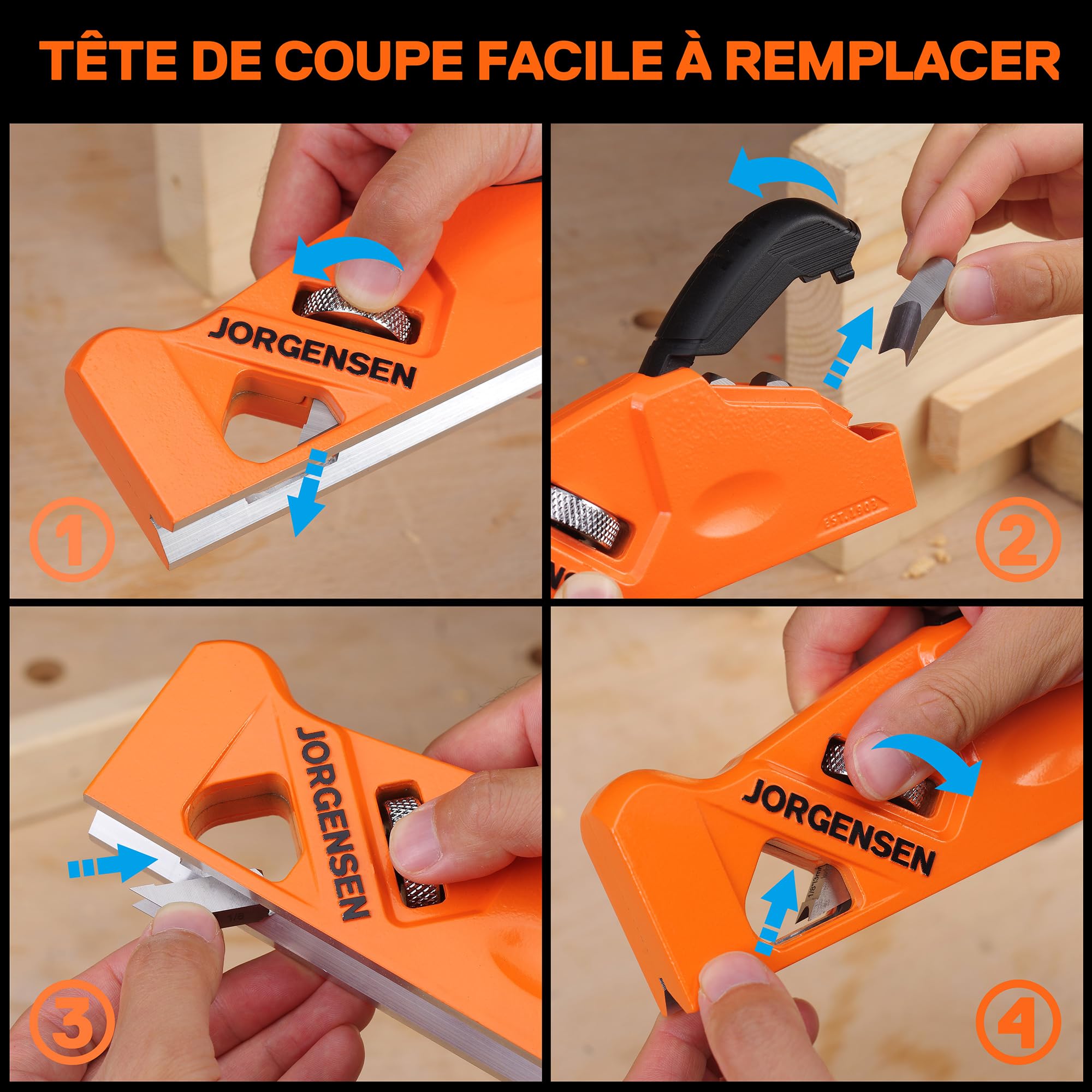 JORGENSEN Raboteuse à Chanfreiner avec Lame à 45 Degrés+3/5/6mm, Rabot d'Angle de Menuiserie pour le Travail du Bois, Rabot Manuel pour Menuisiers, Ébénistes, Travailleurs du Bois