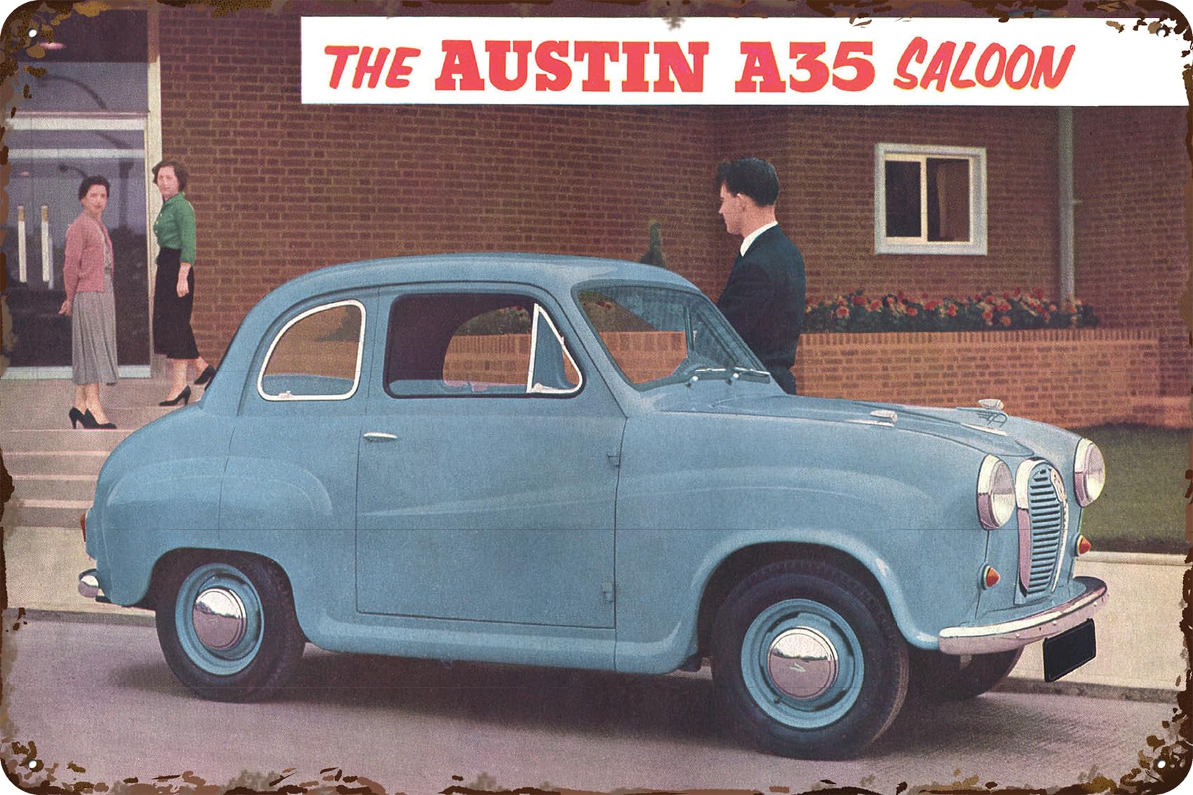 Luckylinde A35 Saloon V1 Retro Tin Sign Suitable For Austin Oldtimer Fans And Lovers, Workshop And Garages Sign, 20 X 30 Cm