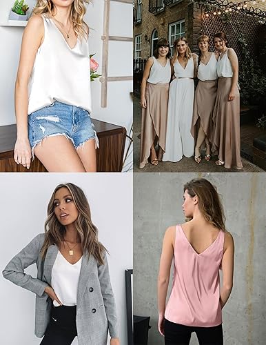 Vista 5 de Maysoar 2 Pcs Womens Silk Satin Tank Tops V Neck Camisole Flowy Tank Top Blouses