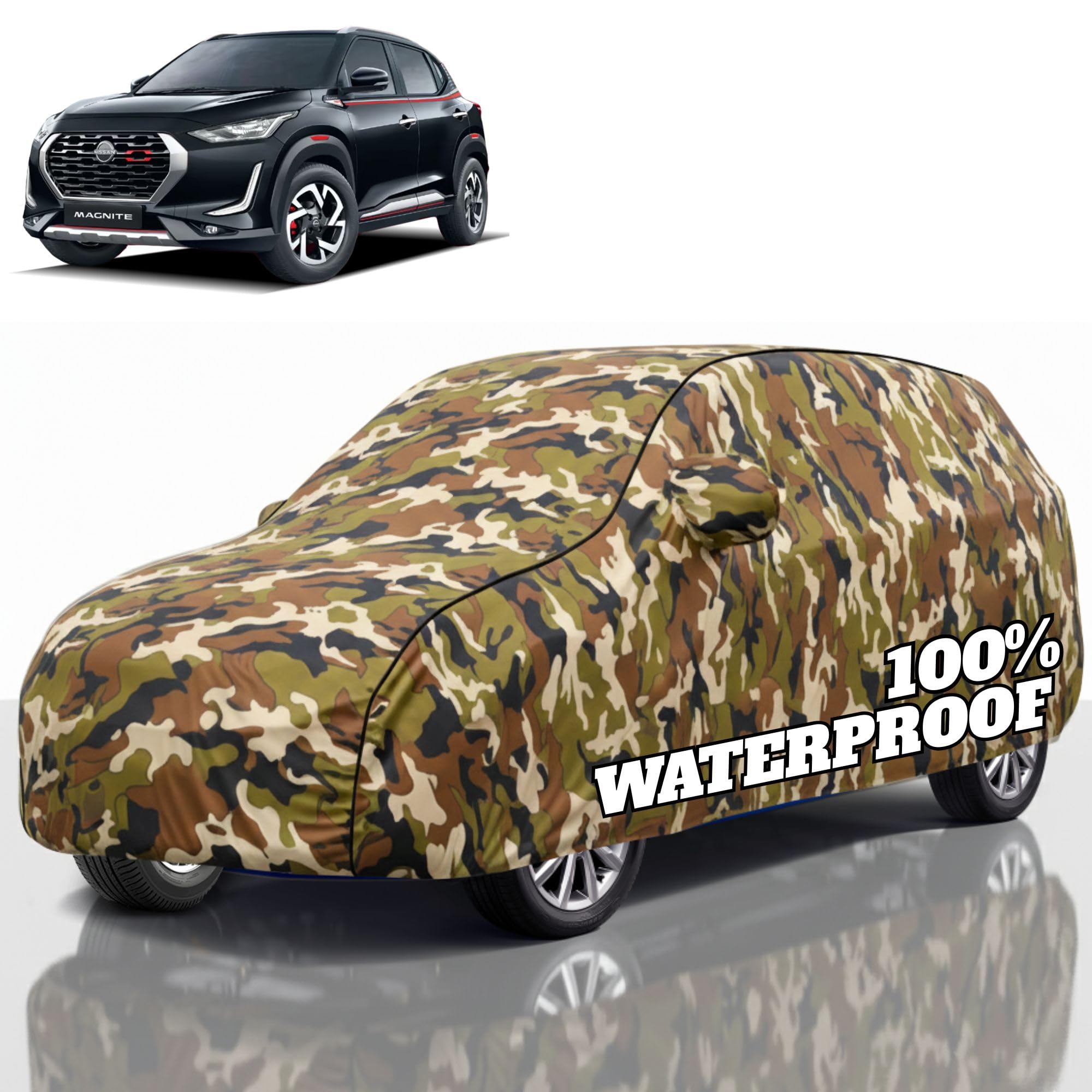 Premium Polyester Car Cover Magnite All-Weather Protection from Rain, Dust &amp; Sun | UV Resistant Fabric | Full Body Secure Fit for Outdoor &amp; Indoor Parking Jungle